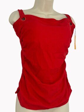 Kona Sol Tankini Top Womens Size XL Red Ring Accent Tie Back Swimwear New